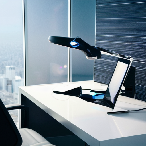 Executive analytics desk with report stacks, no people